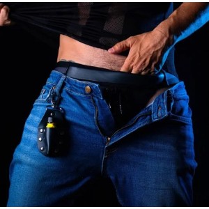 Poppers-Halter aus schwarzem Leder