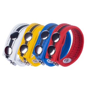 Striped Leather Cock Strap White